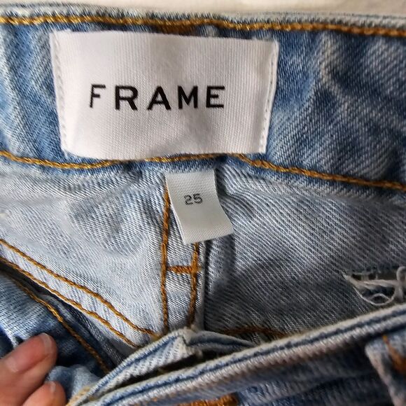 NWOT Frame Atelier Blue Light Wash Ankya Low Rise Flare Shredded Denim Jean 25 - Picture 7 of 10